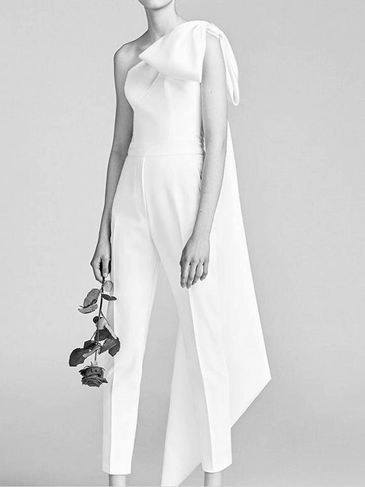 Choies White Asymmetric Neck Tie Detail Chic Women Jumpsuit