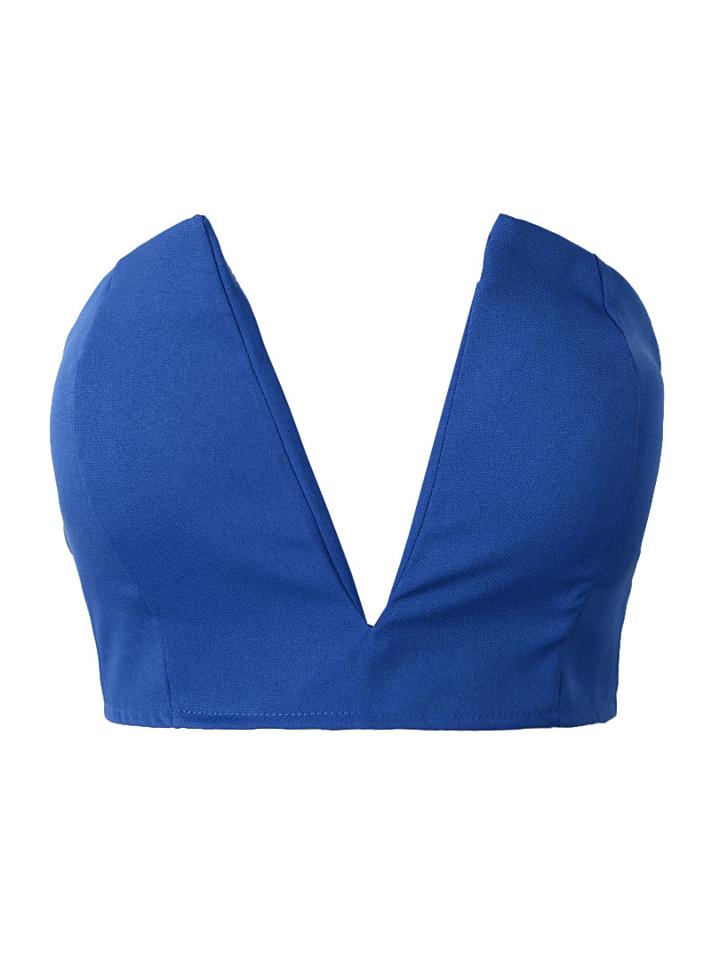 Choies Blue Plunge Neck Crop Corset