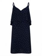 Choies Blue V-neck Polka Dot Layered Top Backless Cami Dress