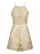 Choies Golden Embroidery Lace Halter Cross Strap Back Romper Playsuit
