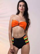 Choies Multicolor Strapless Cut Out Bikini Top And Lattice Side Bottom
