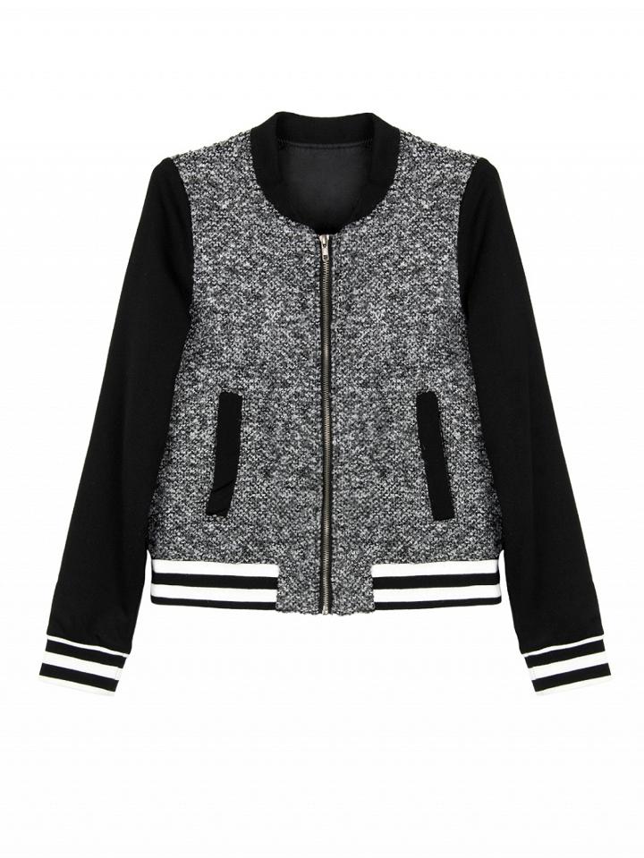 Choies Black Mixed Knitted Baseball Jacket