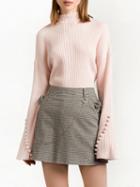 Choies Pink High Neck Flare Sleeve Button Embellished Knit Sweater