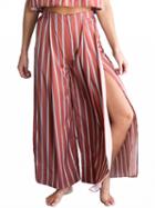 Choies Reddish Brown Striped Split Wide Leg Culotte Pant Co-ord