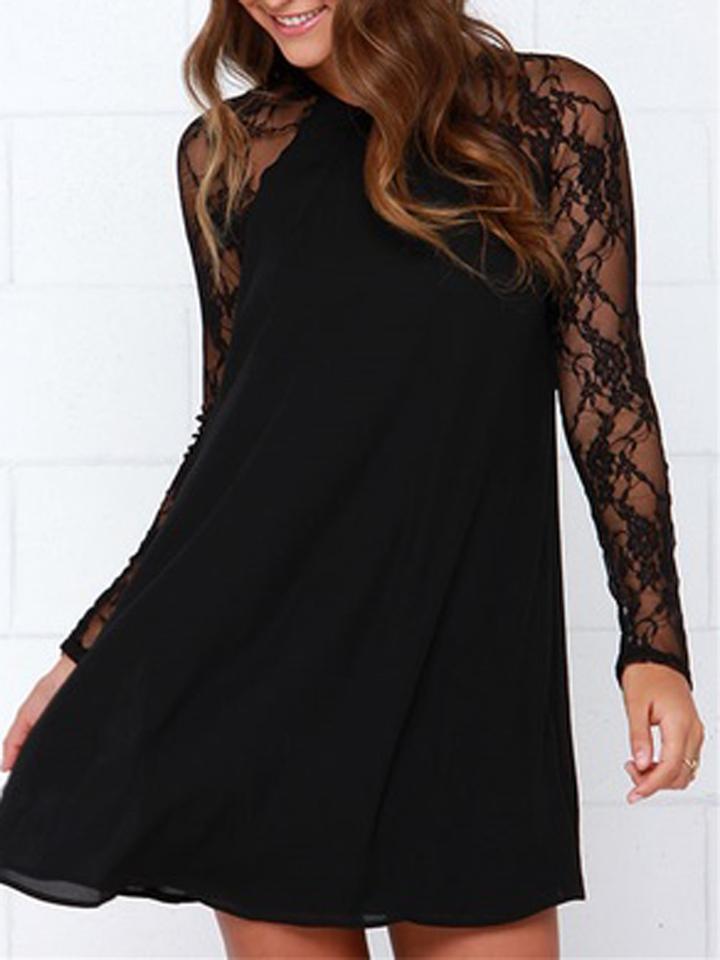 Choies Black Sheer Lace Panel Chiffon Shift Dress
