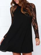 Choies Black Sheer Lace Panel Chiffon Shift Dress