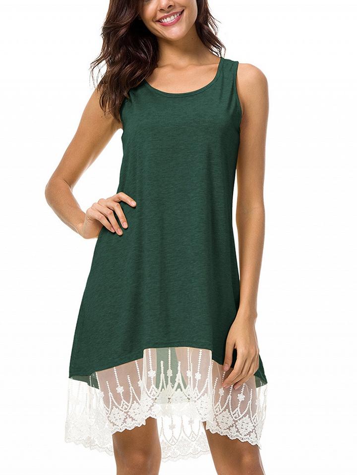 Choies Green Lace Panel Sleeveless Dress