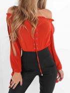 Choies Red Off Shoulder Lace Up Slit Sleeve Tie Cuff Blouse