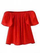 Choies Red Off Shoulder Ruffle Sleeve Wrap Back Blouse