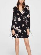 Choies Black V-neck Floral Print Zip Side Long Sleeve Mini Dress
