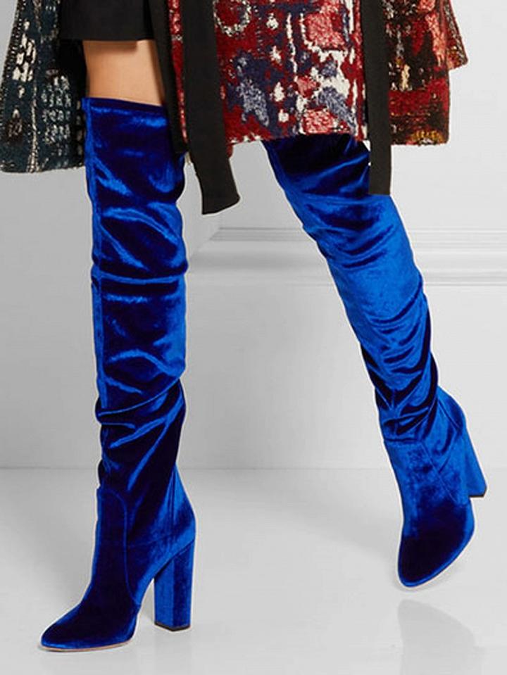 Choies Blue Velvet Over The Knee Boots