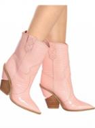 Choies Pink Microfiber Gap Detail Pointed Toe Chic Women Heeled Boots