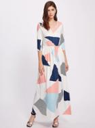 Choies Polychrome Geo Pattern Long Sleeve Maxi Dress