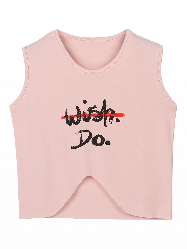 Choies Pink Letter Print Asymmetric Cropped Vest