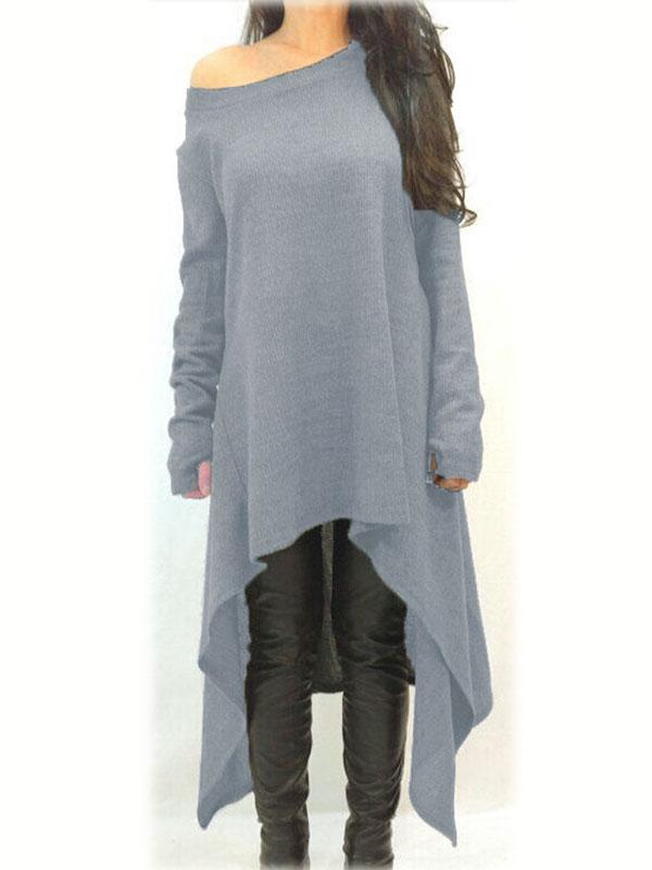 Choies Light Gray Off Shoulder Oversized Asymmetric Dress