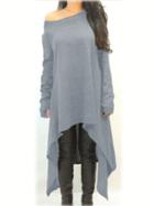 Choies Light Gray Off Shoulder Oversized Asymmetric Dress