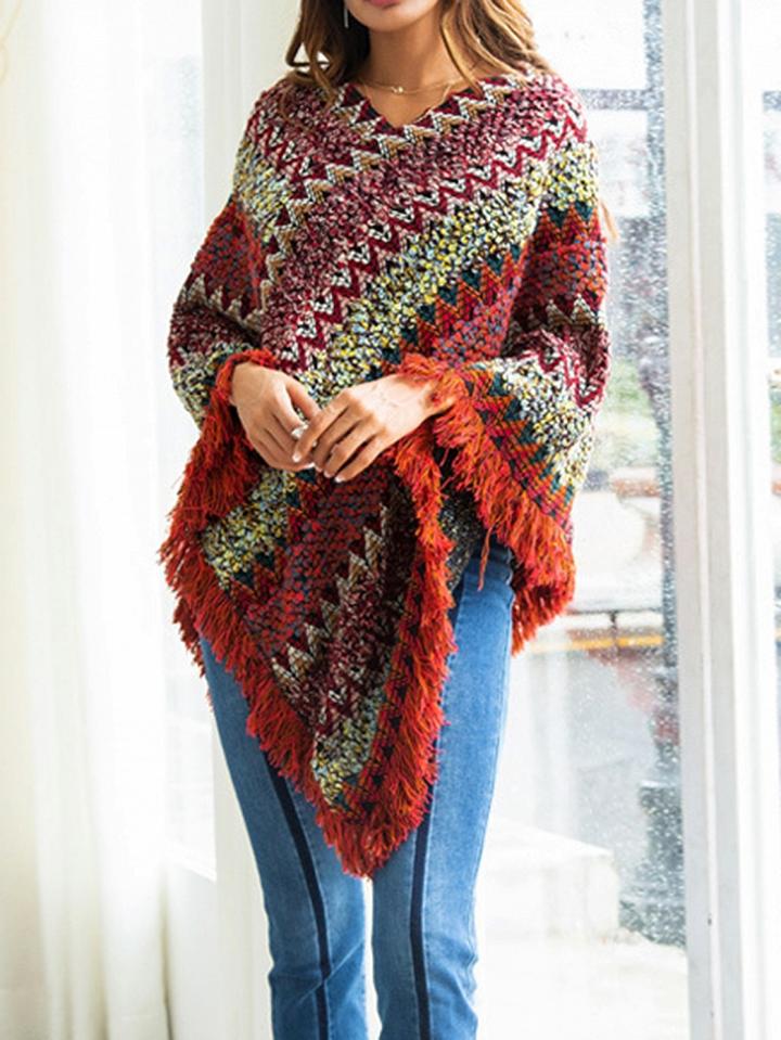 Choies Polychrome Stripe Asymmetric Hem Chic Women Knit Sweater