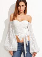Choies White Sweetheart Laser Cut Out Bow Tie Puff Sleeve Crop Top