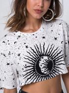 Choies White Cotton Printed Detail Chic Women Cropped T-shirt