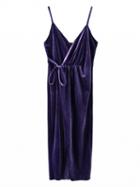 Choies Purple Wrap V-neck Split Velvet Cami Dress