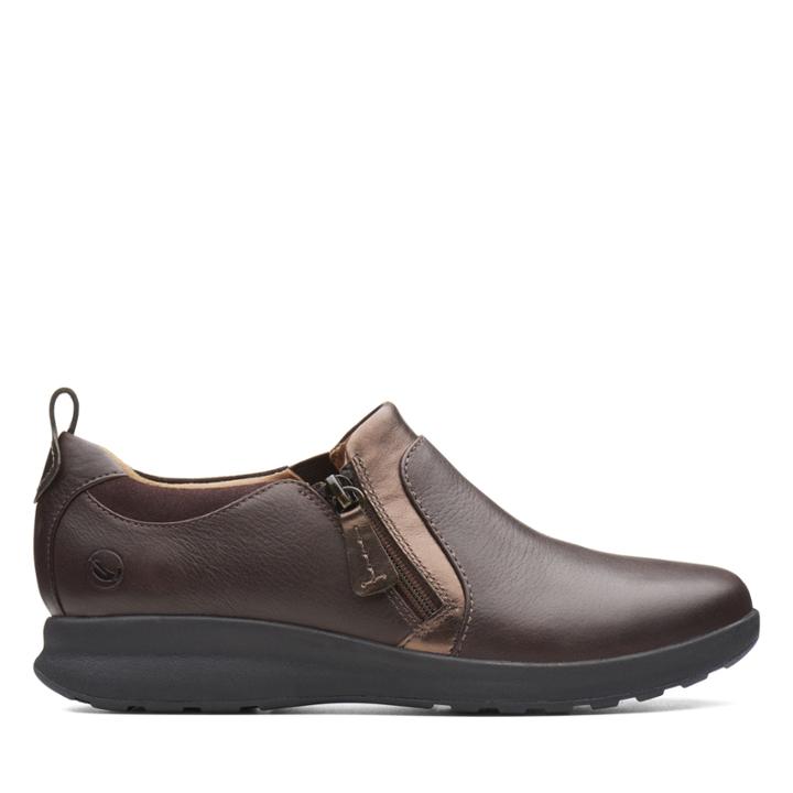 Clarks Un Adorn Zip - Dark Brown Combi - Womens 9