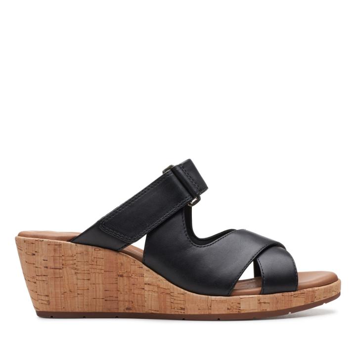 Clarks Un Plaza Slide - Black Leather - Womens 5.5