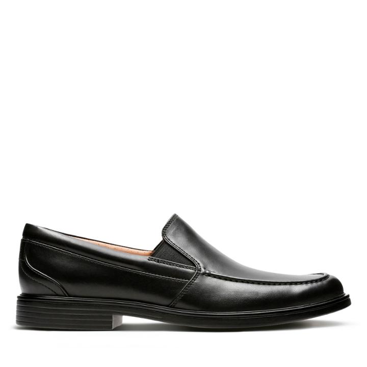 Clarks Un Aldric Slip - Black Leather - Mens 8.5