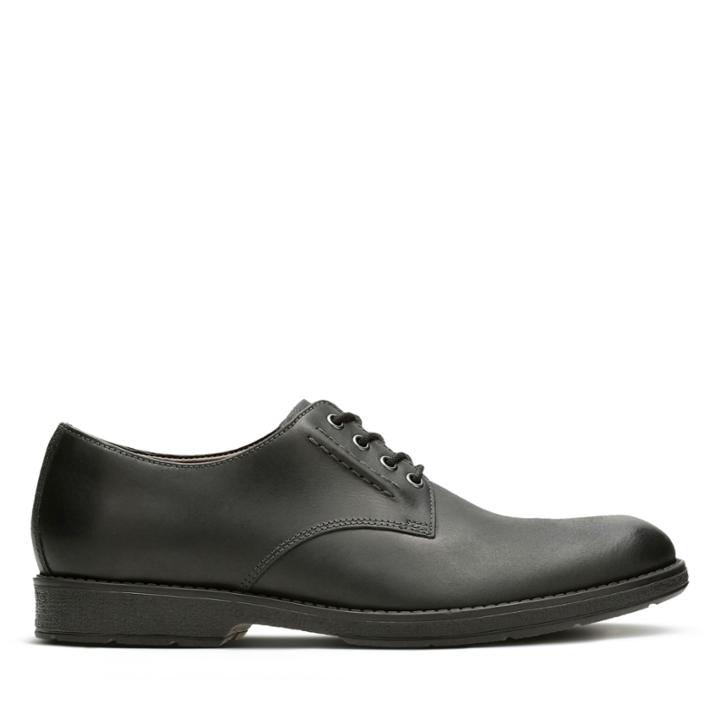 Clarks Hinman Plain - Black Leather - Mens 7.5