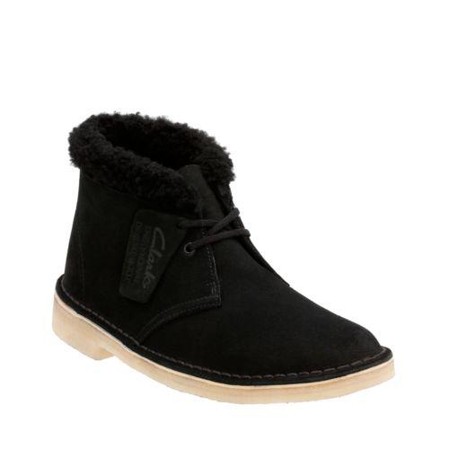 Clarks Desert Boot. In Black Suede Warm Lined