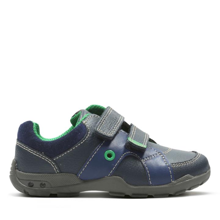 Clarks Flash Pop Fst - Navy Combi Leather - Childrens 5.5