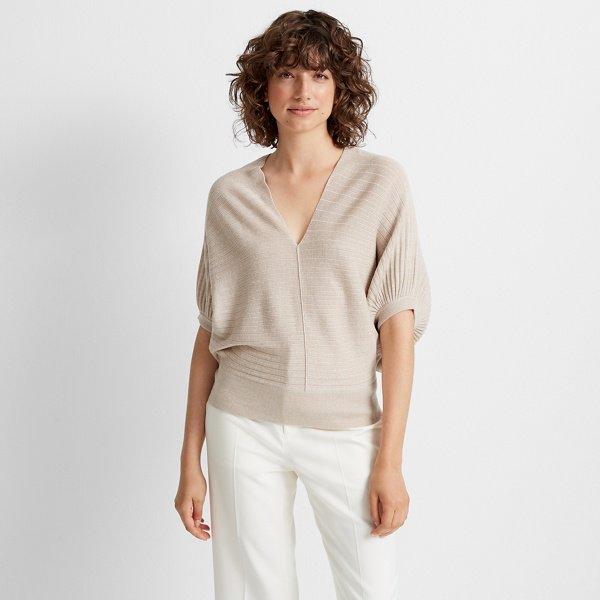 Club Monaco Cream And Camel Dolman Sleeve V-neck Sweater