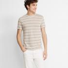 Club Monaco Natural And Black Short-sleeve Stripe Linen Crew