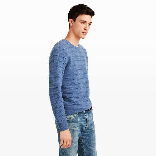 Club Monaco Color Blue Cashmere Textured Stripe Crew