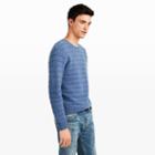 Club Monaco Color Blue Cashmere Textured Stripe Crew