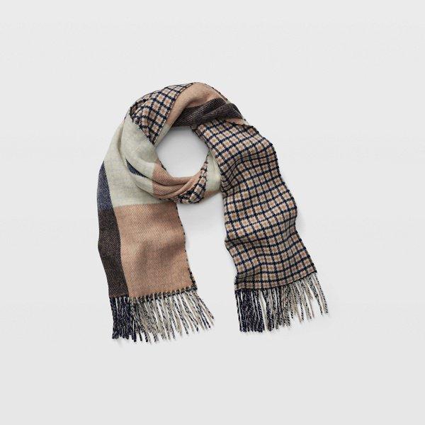 Club Monaco Navy Multi Thisbee Check Wool Scarf