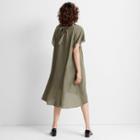 Club Monaco Dark Olive Flutter Sleeve Silk Dress