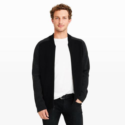 Club Monaco Color Black Tonal Cashmere Bomber Sweater
