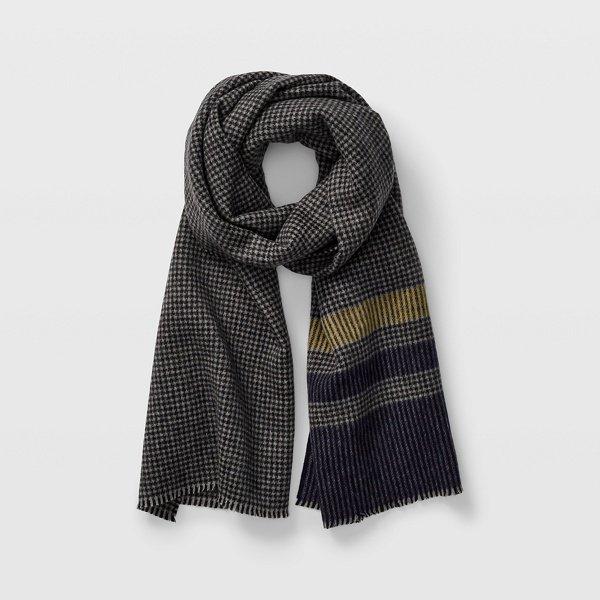 Club Monaco Black Multi Houndstooth Striped Scarf