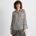 Club Monaco White Stripe/black/white Silk Bell Cuff Shirt