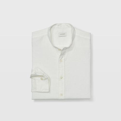 Club Monaco Color White Slim Linen Band-collar Shirt