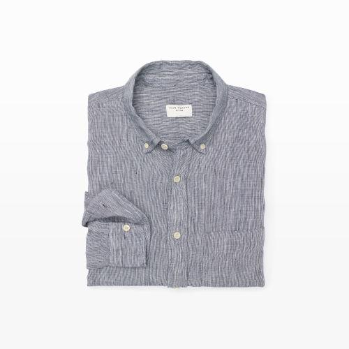Club Monaco Color Blue Slim Variegated Linen Shirt
