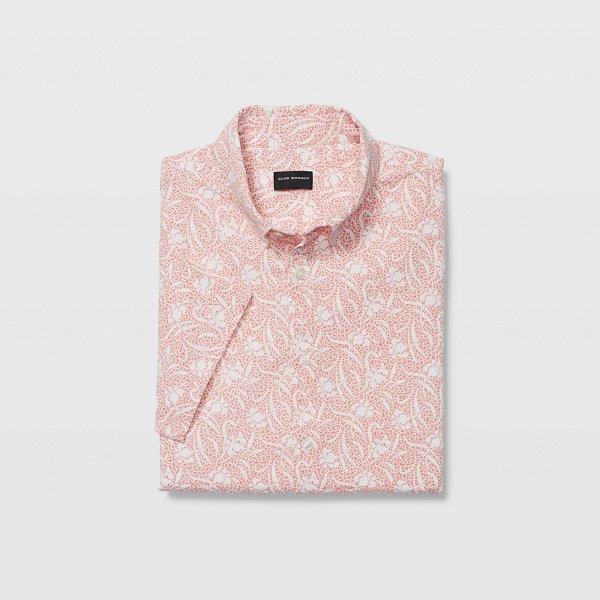 Club Monaco Red Multi Slim Seersucker Floral Shirt