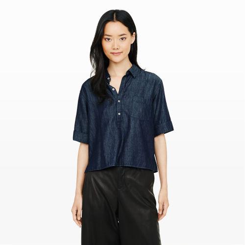 Club Monaco Color Blue Malgosia Cropped Shirt In Size Xs