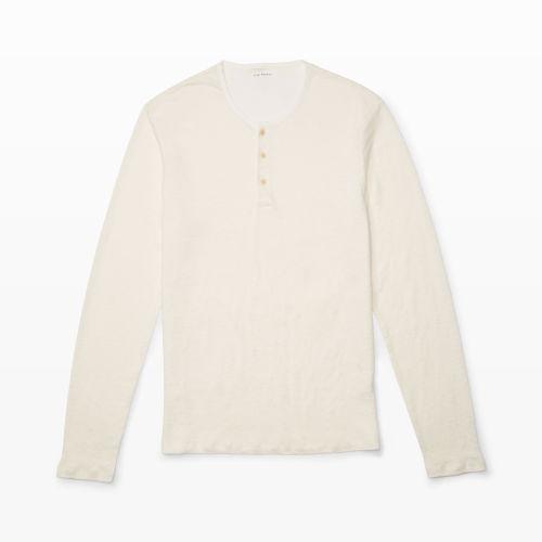 Club Monaco Color Brown Woven Trim Linen Henley