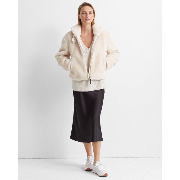 Club Monaco Ivory Cropped Faux Fur Jacket