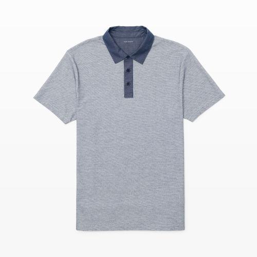 Club Monaco Color Blue Chambray Jacquard Polo In Size Xs