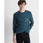 Club Monaco Green Multi Duofold Stripe Pocket Crew