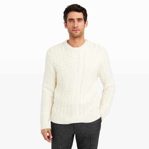 Club Monaco Color White Cashmere Patchwork Cable Crew