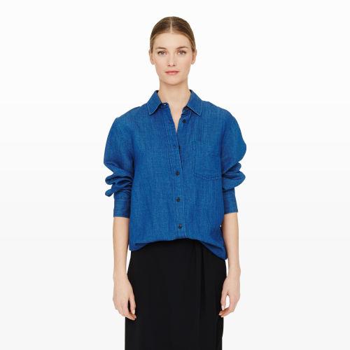Club Monaco Color Blue Persephone Denim Shirt In Size M