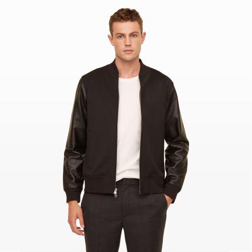 Club Monaco Color Black Neoprene Bomber Jacket In Size M